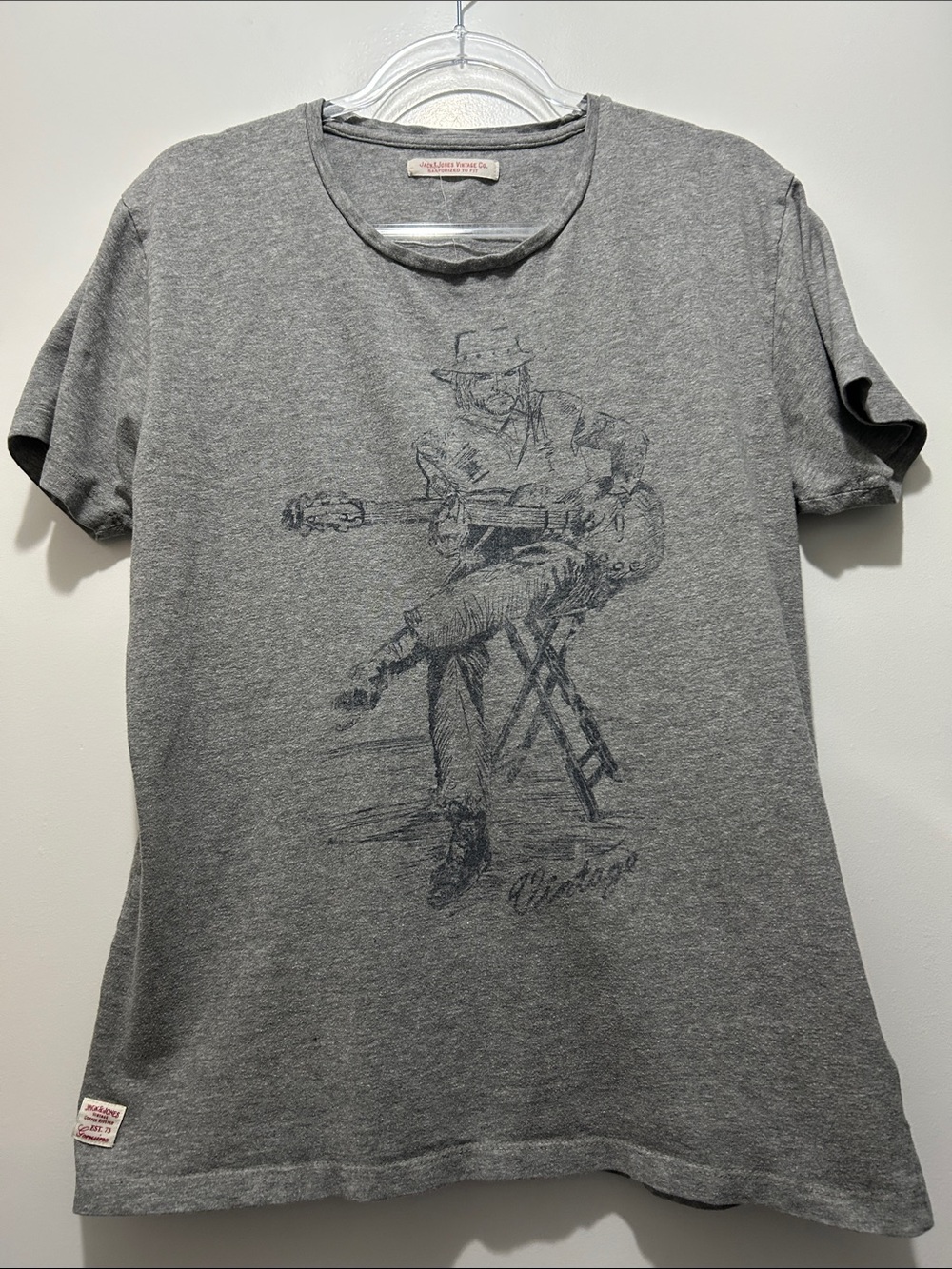 Cotton Blend Jack & Jones Vintage Graphic Tee XL Gray Sketch Art T‑Shirt